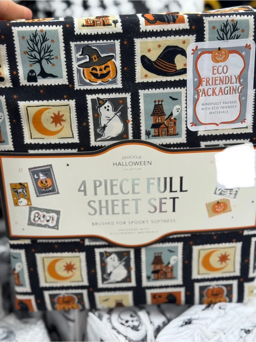 Envogue Halloween 4-Piece Full Sheet Set - Black/Orange/Cream Pattern